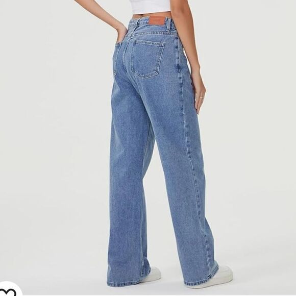 NWT HDLTE Women Wide Leg Jeans High Waist Baggy Jeans Loose Boyfriend Jean XL - Picture 2 of 8